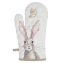 Clayre & Eef Ofenhandschuh 18x30 cm Weiß Braun Baumwolle Kaninchen