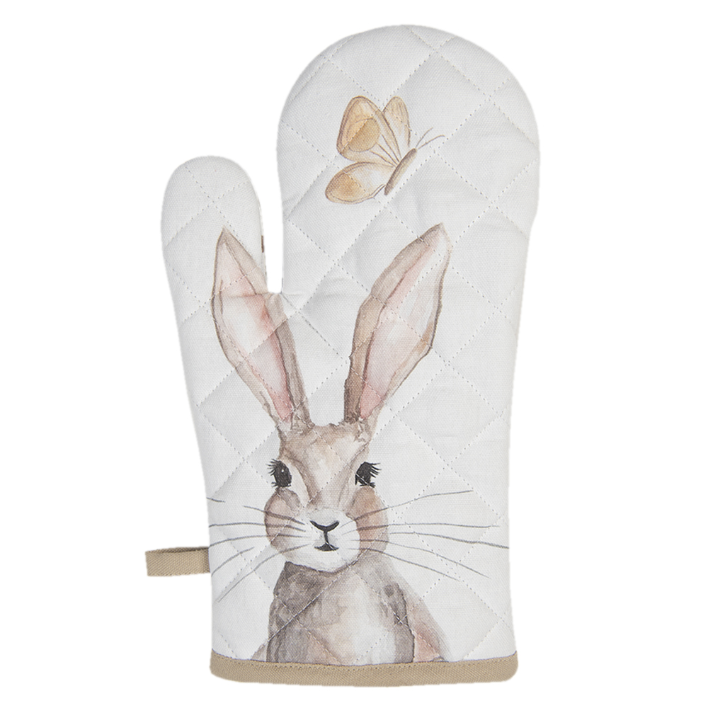 Clayre&Eef Ovenwant 18x30 cm Wit Bruin Katoen Konijn afbeelding
