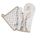 Clayre & Eef Manique de four 18x30 cm Blanc Marron Coton Lapin
