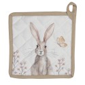 Clayre & Eef Pannenlap 20x20 cm Wit Bruin Katoen Konijn