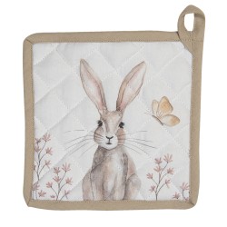 Clayre & Eef Pannenlap 20x20 cm Wit Bruin Katoen Konijn