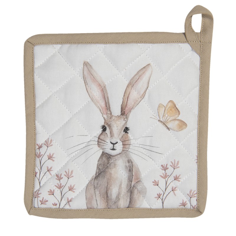 Clayre & Eef Pannenlap 20x20 cm Wit Bruin Katoen Konijn