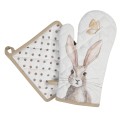 Clayre & Eef Manique 20x20 cm Blanc Marron Coton Carré Lapin