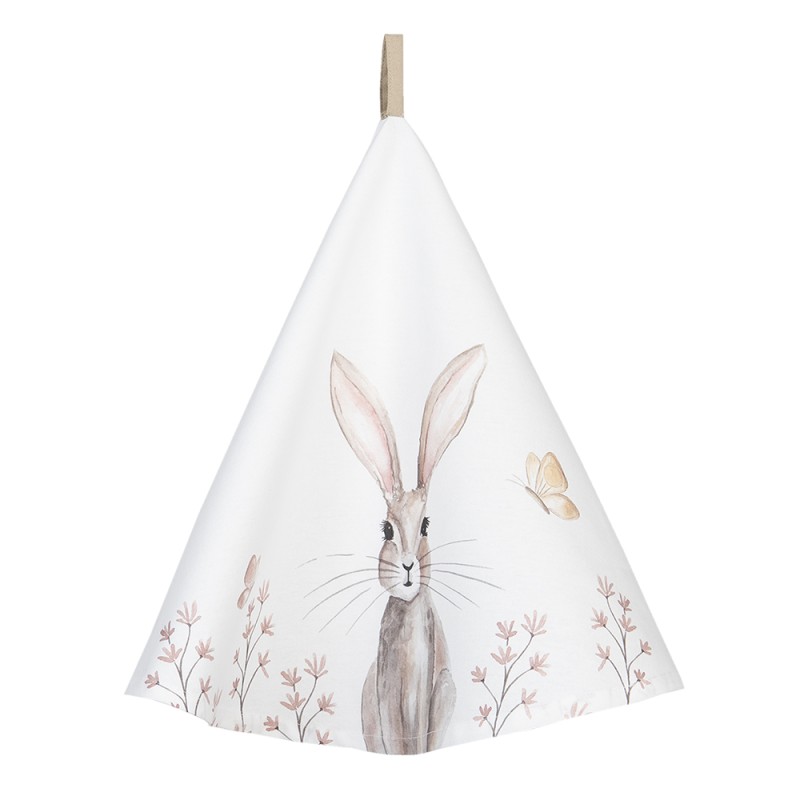 Clayre & Eef Tea Towel  Ø 80 cm White Brown Cotton Round Rabbit