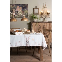 Clayre & Eef Tafelloper 50x140 cm Wit Bruin Katoen Rechthoek Konijn
