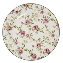 Clayre & Eef Assiette de petit déjeuner Ø 21 cm Blanc Porcelaine Rond Fleurs