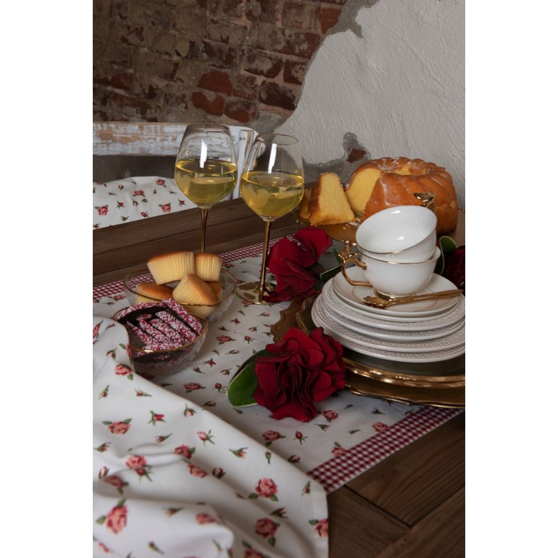 Clayre & Eef Tablecloth 100x100 cm Red White Cotton Square Roses