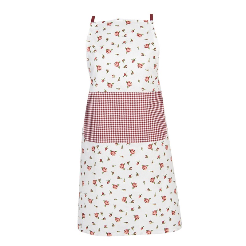 Clayre & Eef Kitchen Apron 70x85 cm Red White Cotton Roses
