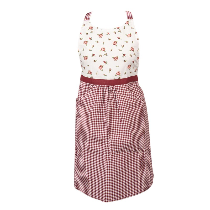 Clayre & Eef Kitchen Apron 70x85 cm Red White Cotton Roses