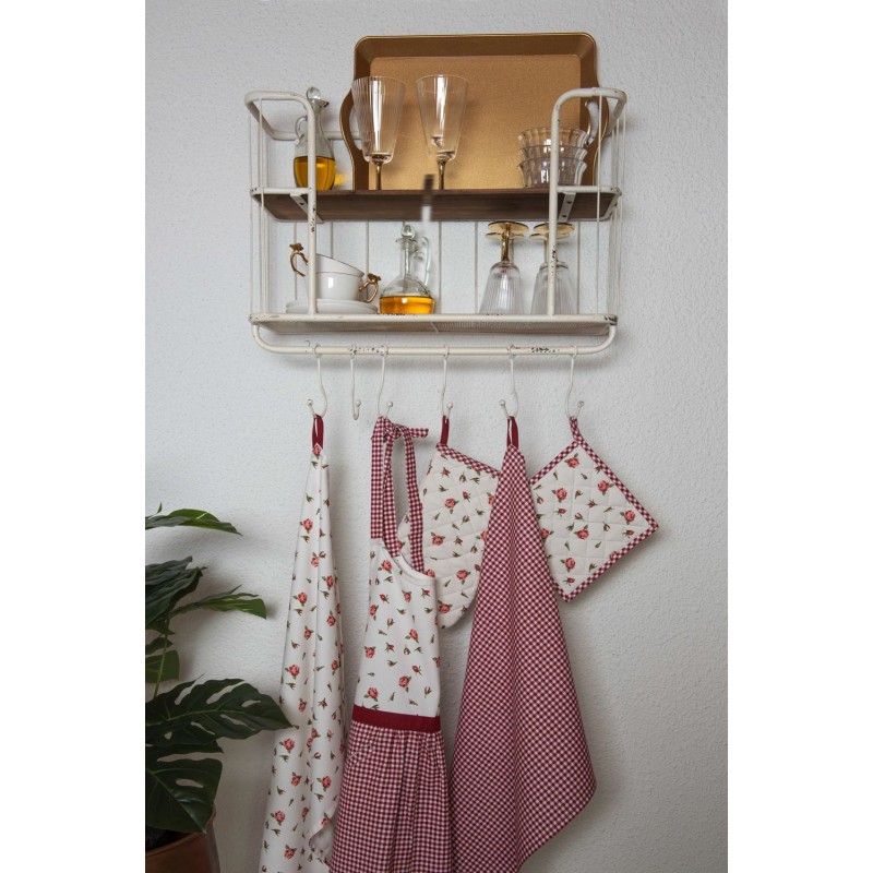 Clayre & Eef Kitchen Apron 70x85 cm Red White Cotton Roses