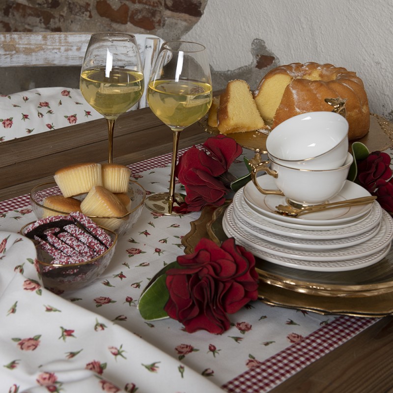 Clayre & Eef Tovaglia da tavolo 50x160 cm Rosso Bianco  Cotone Rose