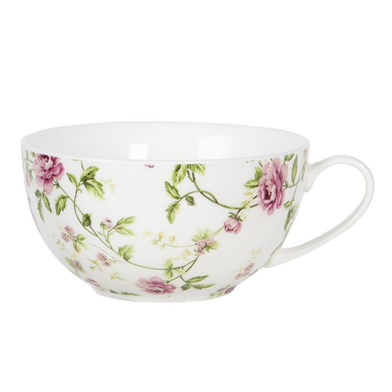 Clayre & Eef Tea for One 400 ml White Pink Porcelain Round Flowers