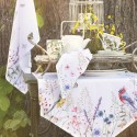 Clayre & Eef Tablecloth 150x250 cm White Green Cotton Rectangle Flowers