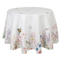 Clayre & Eef Tablecloth Ø 170 cm White Green Cotton Round Flowers