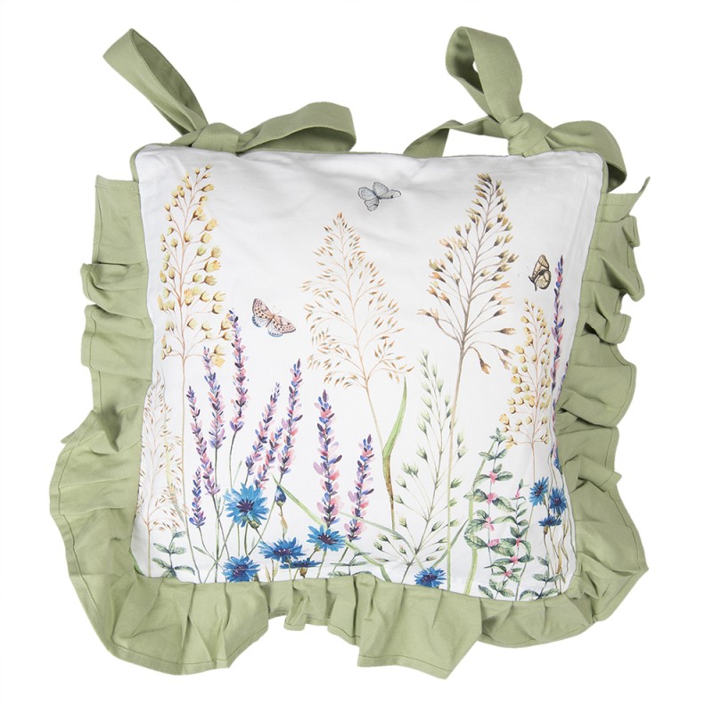 Clayre & Eef Kissenbezug für Stuhlkissen 40x40 cm Weiß Grün Baumwolle Quadrat Blumen