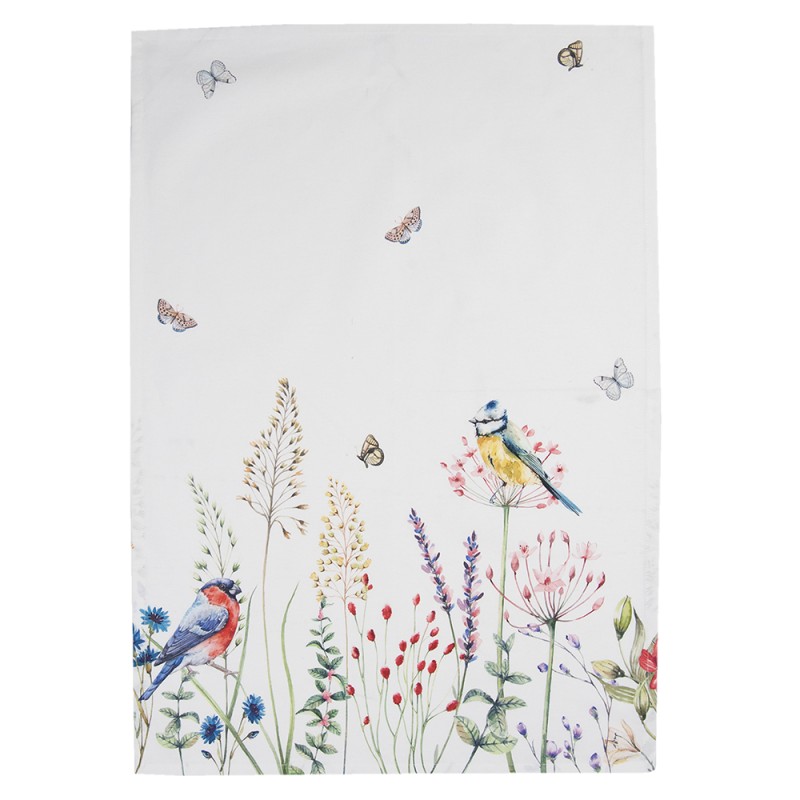 Clayre & Eef Tea Towel  50x70 cm White Green Cotton Flowers