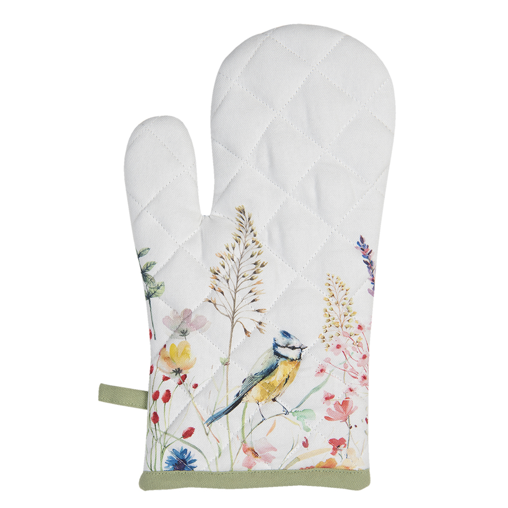 Clayre & Eef Ovenwant 18x30 cm Wit Groen Katoen Bloemen afbeelding 1