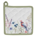 Clayre & Eef Pot Holder 20x20 cm White Green Cotton Square Flowers