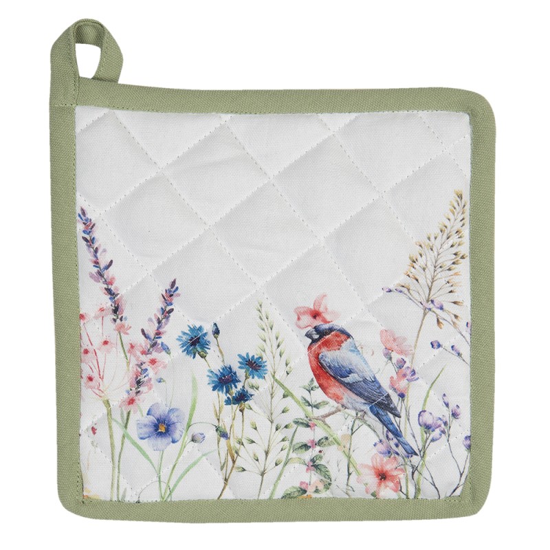 Clayre & Eef Manique 20x20 cm Blanc Vert Coton Carré Fleurs