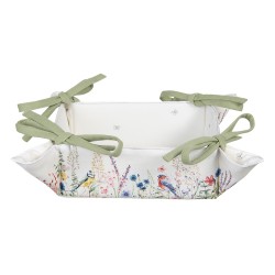 Clayre & Eef Bread Basket 35x35x8 cm White Green Cotton Square Flowers