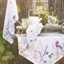 Clayre & Eef Chemin de table 50x160 cm Blanc Vert Coton Fleurs