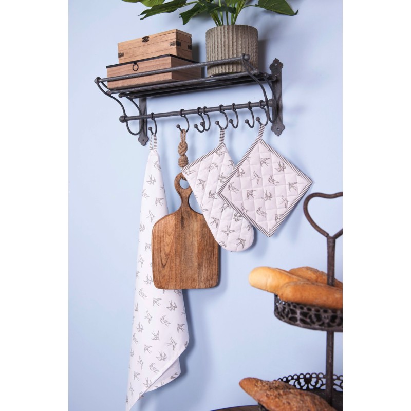 Clayre & Eef Bread Basket 35x35x8 cm Grey White Cotton Swallow