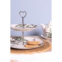 Clayre & Eef 2-Tiered Stand Ø 26x24 cm White Green Porcelain Round Birds