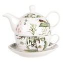 Clayre & Eef Tea for One 460 ml White Green Porcelain Birds