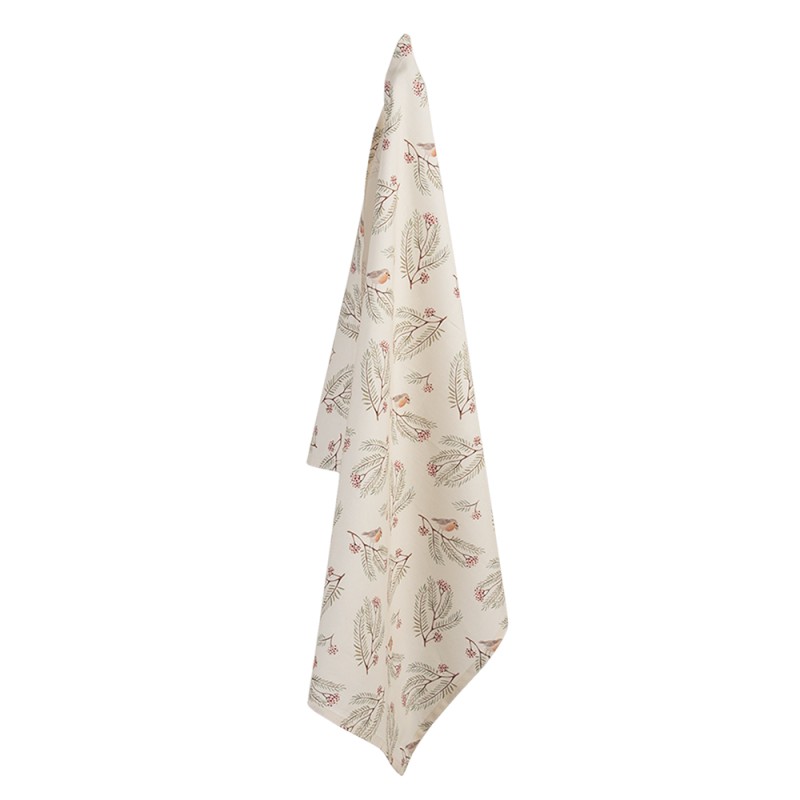 Clayre & Eef Tea Towel  50x70 cm Beige Green Cotton Pine Branch