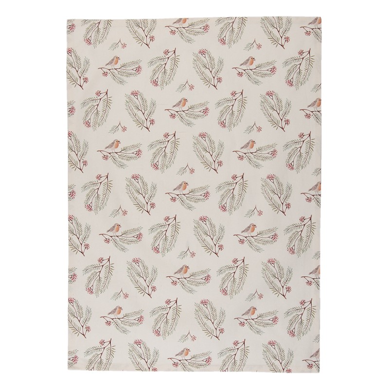 Clayre & Eef Tea Towel  50x70 cm Beige Green Cotton Pine Branch