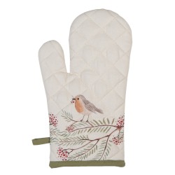 Clayre & Eef Oven Mitt 18x30 cm Beige Green Cotton Bird