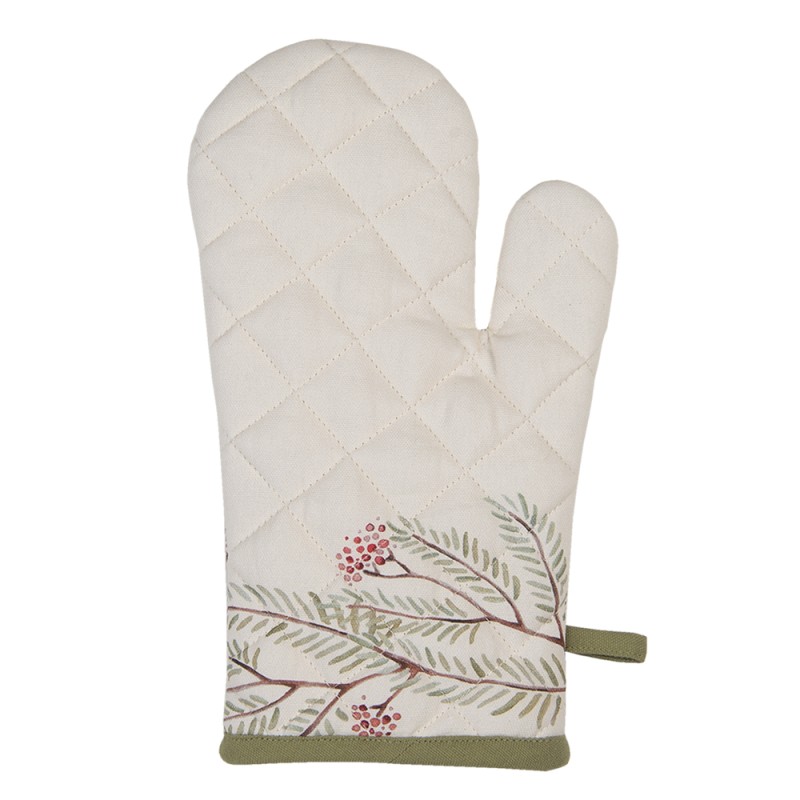 Clayre & Eef Oven Mitt 18x30 cm Beige Green Cotton Bird