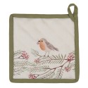 Clayre & Eef Pot Holder 20x20 cm Beige Green Cotton Bird