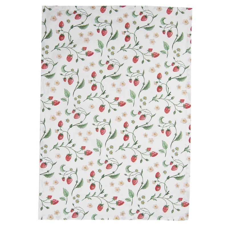 Clayre & Eef Tea Towel  50x70 cm White Red Cotton Strawberries