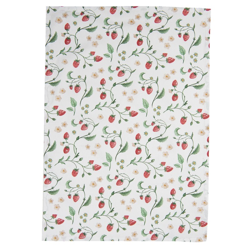 Clayre & Eef Torchon 50x70 cm Blanc Rouge Coton Fraises