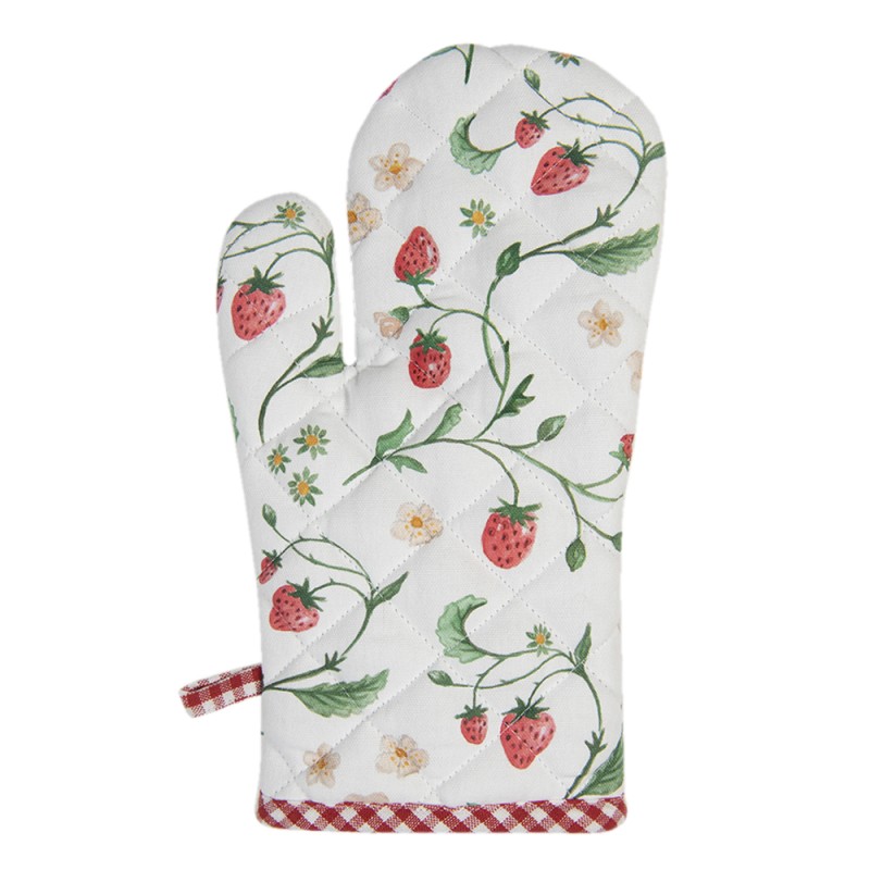 Clayre & Eef Ovenwant  18x30 cm Wit Rood Katoen Aardbeien