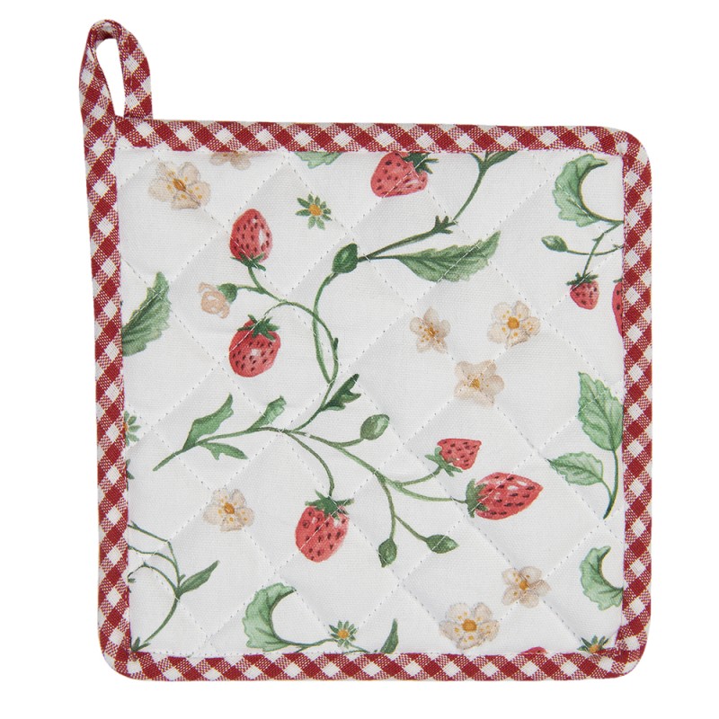 Clayre & Eef Manique 20x20 cm Blanc Rouge Coton Carré Fraises