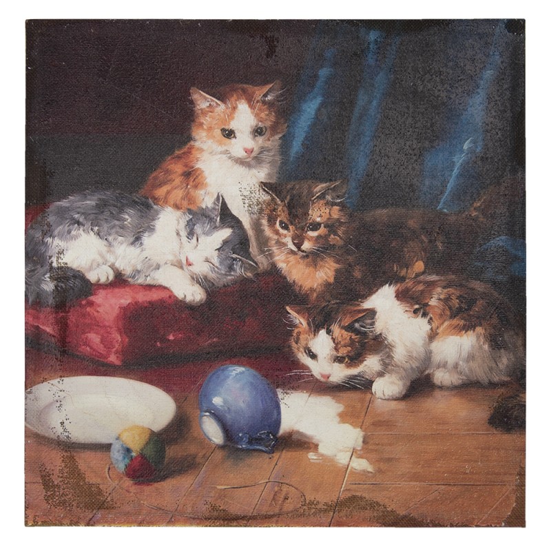 Clayre & Eef Schilderij  60x60 cm Bruin Rood Canvas Katten