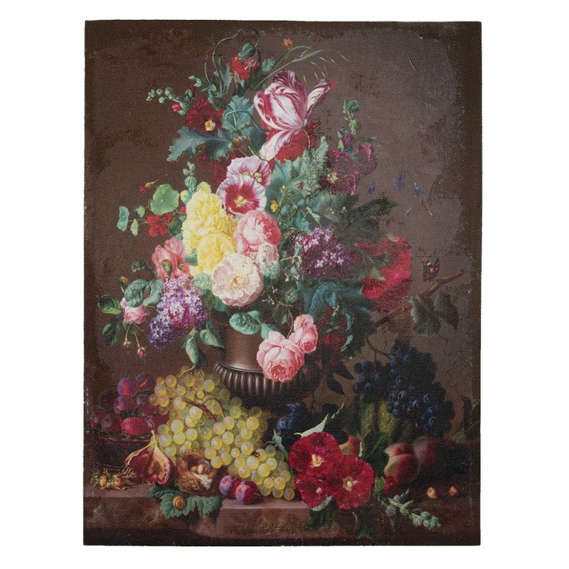Clayre & Eef Schilderij  60x80 cm Rood Groen Canvas Bloemen