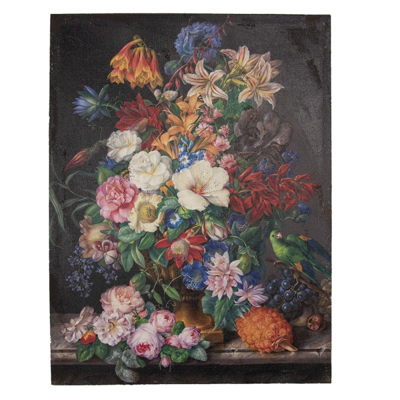 Clayre & Eef Schilderij  55x73 cm Bruin Rood Canvas Bloemen
