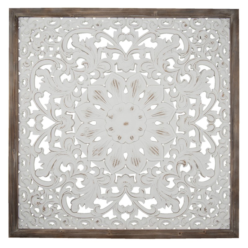 Clayre & Eef Wall Decoration 95x4x95 cm White Wood Square Flowers