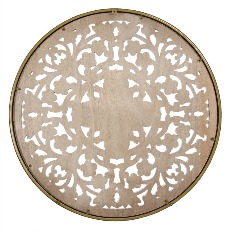 Clayre & Eef Wall Decoration Ø 80x3 cm White Brown Wood Metal Round Flowers