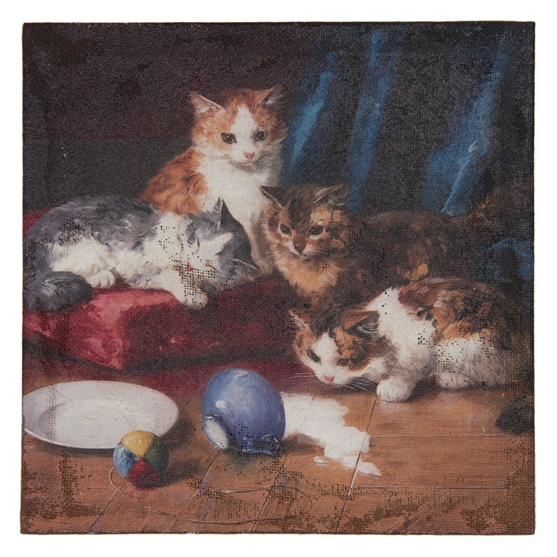 Clayre & Eef Canvas schilderij  40x40 cm Bruin Rood Canvas Katten
