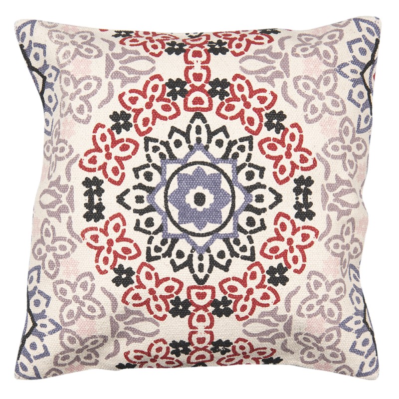 Clayre & Eef Housse de coussin 50x50 cm Rouge Beige Coton Carré