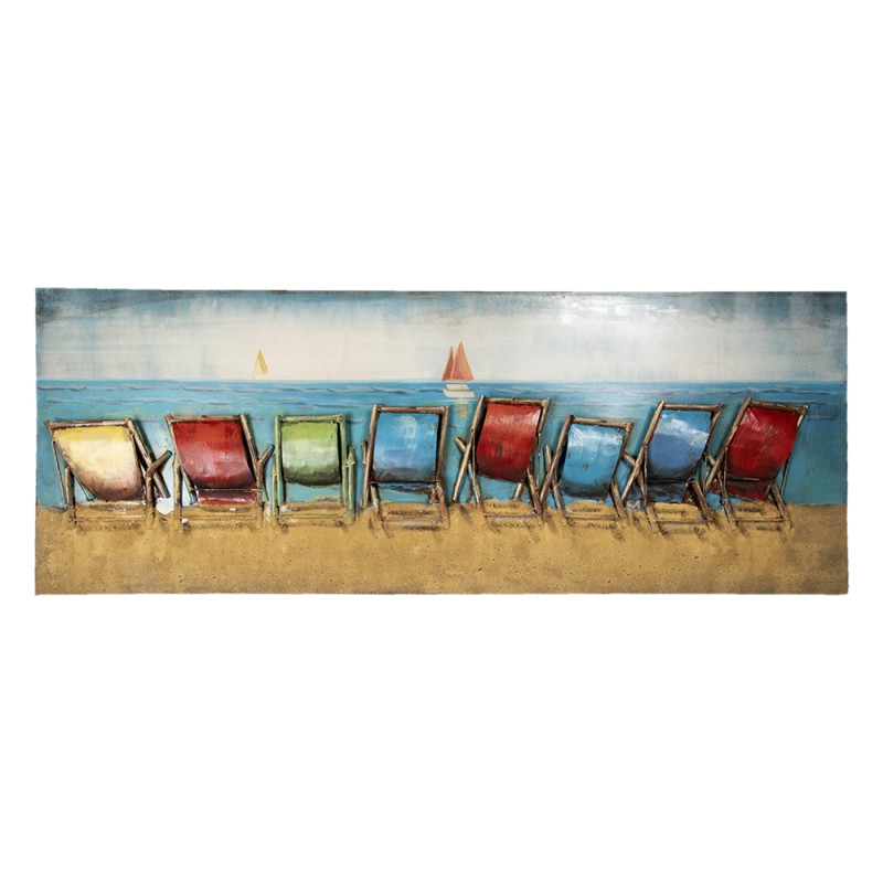 Clayre & Eef Quadro in metallo 160x60 cm Blu Rosso  Ferro Rettangolo Spiaggia
