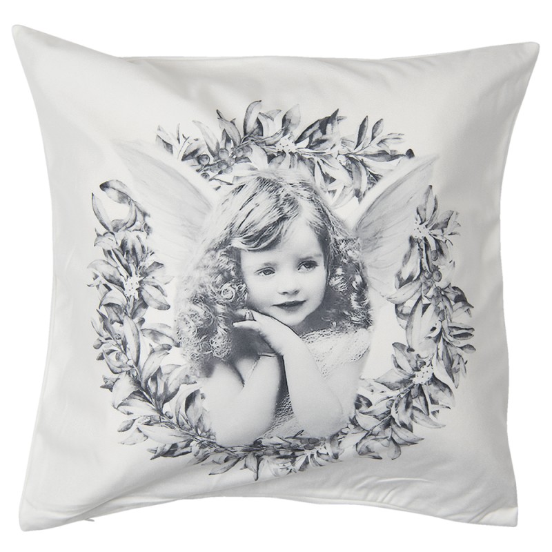 Clayre & Eef Cushion Cover 45x45 cm White Grey Polyester Square Angel