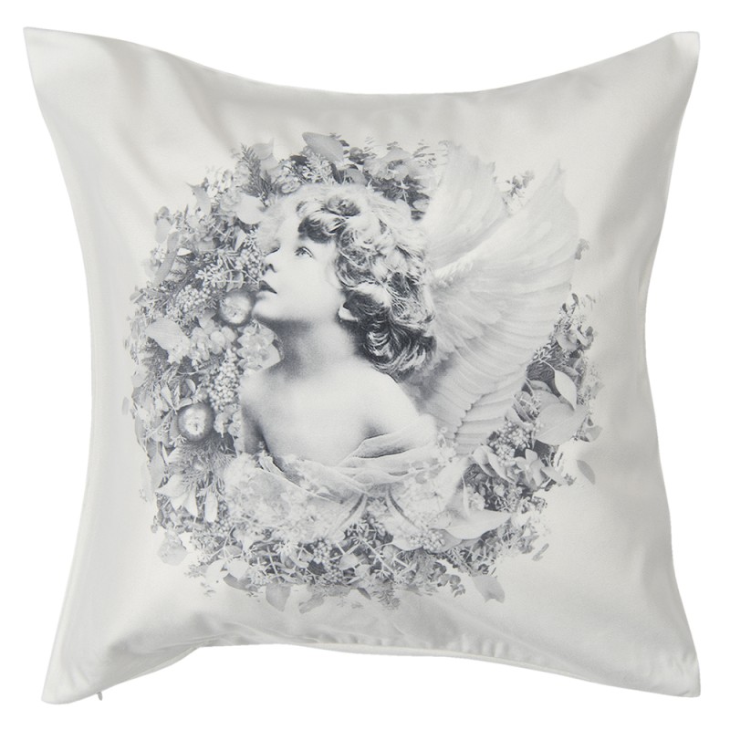 Clayre & Eef Housse de coussin 45x45 cm Blanc Polyester Carré Ange