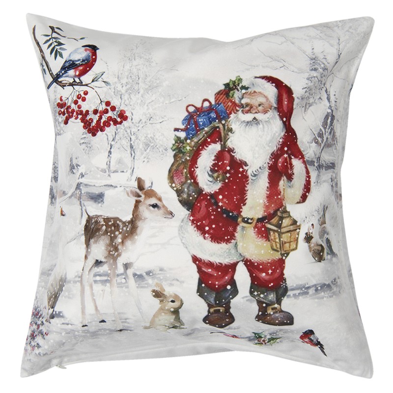 Clayre & Eef Kissenbezug 45x45 cm Weiß Polyester Quadrat Weihnachtsmann