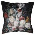 Clayre & Eef Cushion Cover 45x45 cm Black Polyester Square Flowers