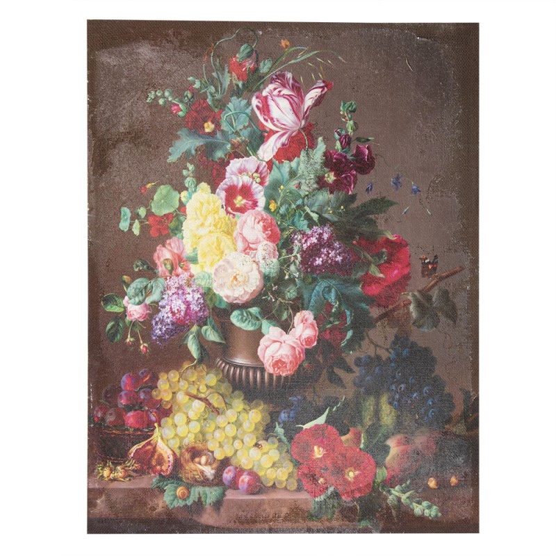 Clayre & Eef Peinture 60x80 cm Marron Rouge Toile Rectangle Fleurs